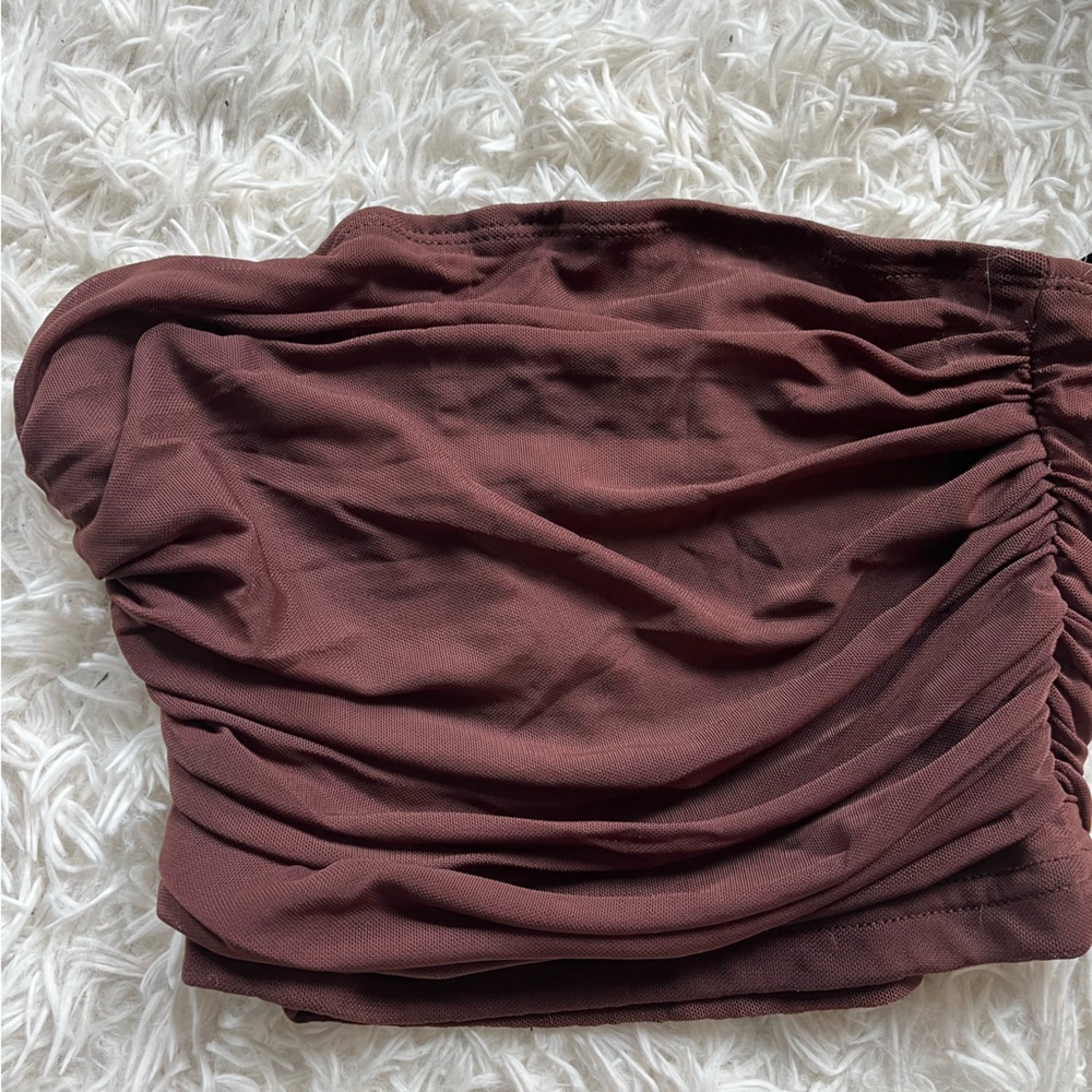 Brown mesh tube top